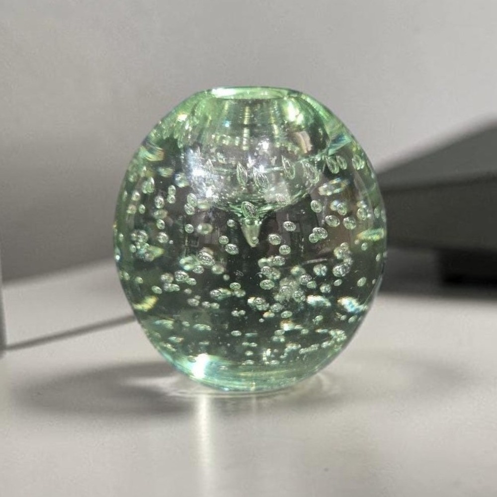 Controlled Bubbles Clear Glass Oval Paperweight,‎ Mid Century Decor, Desk Accent